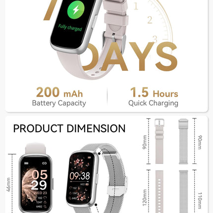 RUXINGX Smartwatch Women, 1.47″ Fitness Watch with 24 Sports Modes, Activity Tracker 24H Heart Rate Monitor SpO2 Sleep Monitor, Menstrual Cycle, IP68 Waterproof Sports Watch Pedometer Android iOS Silver