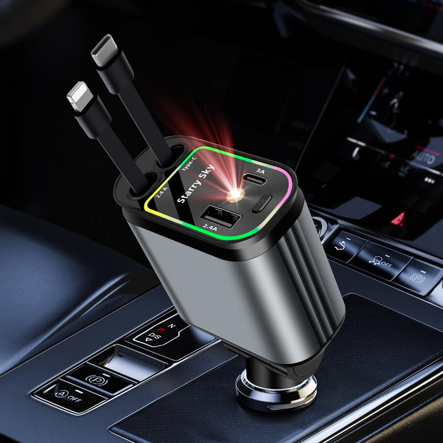 4-ühes sigaretisüütaja USB-C 66W sissetõmmatav autolaadija auto kiirlaadija autolaadija autovidina autotarvikud salongi laadimiskaabel auto ühildub iPhone'i/Galaxy/Pixeli/Google'i/Huawei'ga