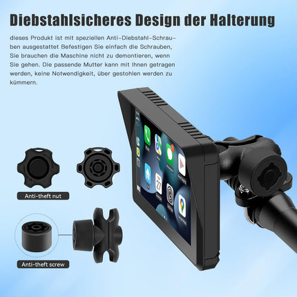 CARabc Apple CarPlay&amp;Android Auto 5 inch Motorcycle IPS Touchscreen, GPS Navigation Device/Portable Wireless/IPx7 Waterproof Anti-theft, Support for Siri/Google Assistant.