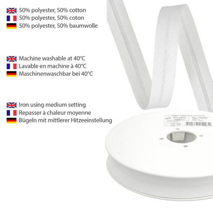 Les Petits Rubans'i kaldservapaber – 20 mm lai, volditud 10 mm, 25 m rullis, 50% puuvill, 50% polüester, õmblemiseks, bänneritele, polsterdusele, mööblile, ääristele, rõivastele, tekkidele