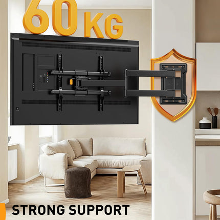 Perlegear pika varrega teleri seinakinnitus, täielikult liikuv teleri seinakinnitus 32–65-tollistele teleritele, kandevõime 60 kg, nurgateleri kinnitus ±90° pöörde ja 700 mm pikendusega, maksimaalne VESA 400x400 mm, PGMF24B
