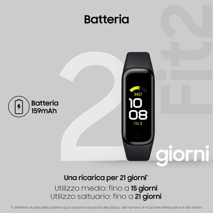 Samsung Galaxy Fit2, 1.1-inch AMOLED color display, fitness bracelet, waterproof fitness watch, up to 21 days battery life, sleep analysis, black (Italian version)