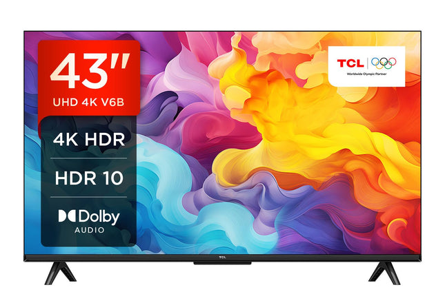 TCL 43V6B 43-tolline, 4K Ultra HD, HDR-teler, Google TV toega nutiteler (Dolby Audio, liikumise selgus, hääljuhtimine, ühildub Google Assistantiga, sisseehitatud Chromecast)