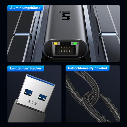 uni USB Etherneti adapter 2.5G, USB 3.0 LAN-adapter 2500Mbps, draiverivaba RJ45 LAN-võrguadapter iMac Pro, Dell XPS, Chromebook, sülearvutite, macOS-i arvutite, Windows XP/10/8.1/8/7 ja Linuxi jaoks