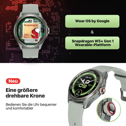 TicWatch Pro 5 Enduro Slate nutikell meestele Android Wear OS nutikell 90h aku 110+ treeningrežiimi 7/24 pulss 5ATM GPS kompass Ei ühildu iPhone'iga