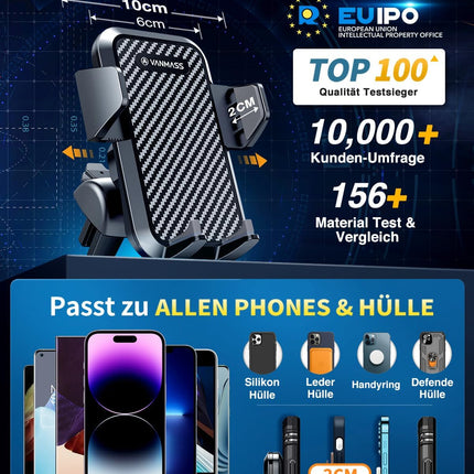 VANMASS autotelefoni hoidik 2025 uusima versiooniga autotelefoni hoidik 4-ühes ventilatsiooniga ja iminapaga telefonihoidik 100% kriimustuskindel nutitelefoni hoidik iPhone 16, Samsung S24, Huawei, Xiaomi, LG jne jaoks.