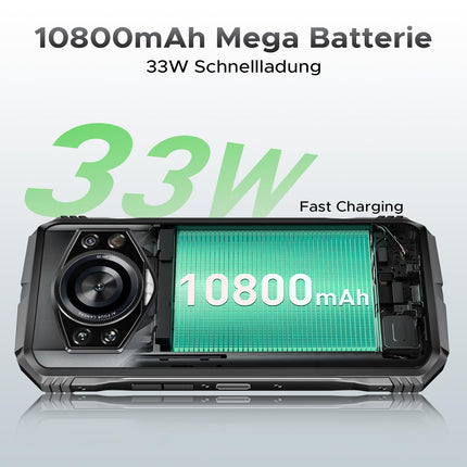DOOGEE S Cyber Pro Outdoor Handy 32GB+512GB(2TB), 50MP+32MP+Nachtsehen 20MP Outdoor Smartphone Ohne Vertrag Android 14, 6.6" FHD+ 120Hz, 10800mAh/33W Baustellenhandy, IP68/ NFC/ 4G Dual SIM/OTG/GPS