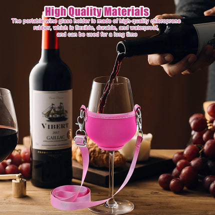 Pack of 4 wine glass holders for hanging with glass, wine glass holder for the neck, portable wine glass holder, for picnics, pool, festivals, weddings, birthday parties, large (wine glasses not included) (pink)