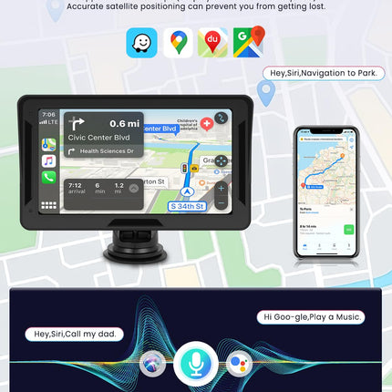Rimoody Wireless Carplay &amp; Android Auto Display, Portable Car Radio, 7 Inch HD Touchscreen with Android Auto/Airplay/Android Cast/Dual Bluetooth/FM Transmitter/Mirror Link/TF/AUX/EQ/Live Navigation