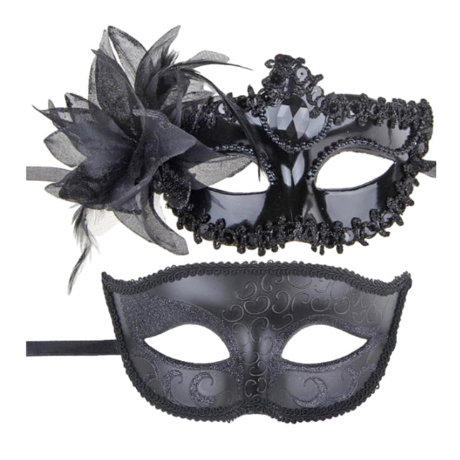 Fadcaer 2 x maskeraadimask naistele ja meestele, maskeraadimask, ballimask, pits, Veneetsia maskeraadimaskid paaridele, Veneetsia peokleit, halloweeni maskid (mustad)