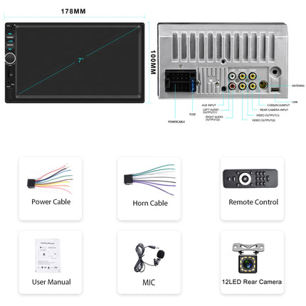 Apple Carplay Car Radio 2 Din with Android Auto Bluetooth Handsfree 7 Inch Touchscreen Car Radio with Mirror Link FM/USB/AUX/EQ/TF Steering Wheel Control + Rear View Camera Microphone Remote Control