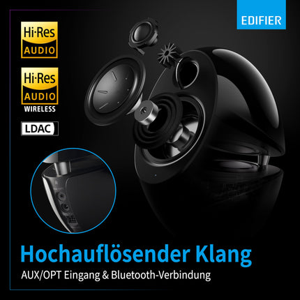 Edifier E25HD Bluetooth kõlarikomplekt – 74 W RMS – Parim helikvaliteet bassrefleksmembraaniga – LDAC tehnoloogia – Bluetooth 5.3 – Elegantne disain – Optilised + Aux ühendused – Must