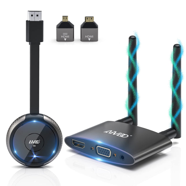 MpioLife 4K/5G juhtmevaba HDMI saatja ja vastuvõtja, 165FT juhtmevaba HDMI saatja ja vastuvõtja, VGA ja HDMI kahe ekraaniga juhtmevaba edastus sülearvutist/telerist/kaamerast telerisse/projektorisse, kodukino/koosolekute jaoks