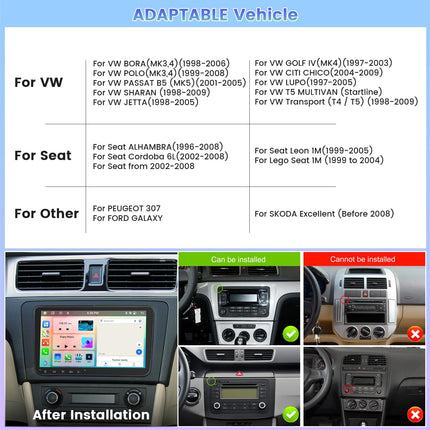 [8-tuumaline 4G+64G] Hikity autoraadio Android 13 VW Golf 5 EOS Golf 6 Passat B6 Polo Caddy 9'' puutetundliku ekraaniga raadio 1280*720 piksliga 32EQ FM RDS juhtmevaba Carplay Android Auto GPS navigatsiooniga tahavaatekaamera