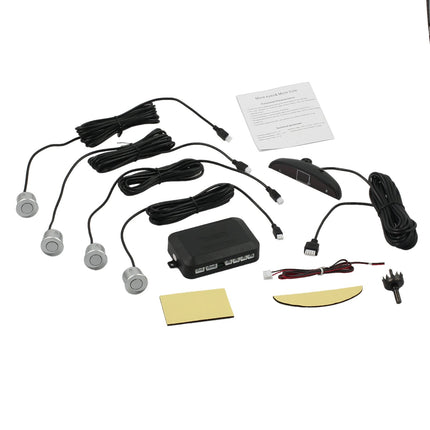 AUTOUTLET Parking Sensors PDC Reversing Alarm 4 Sensors Universal Car Reversing Parking Aid Reverse Gear Audio Buzzer Alarm Kit LCD Display DC 12 V (Silver)