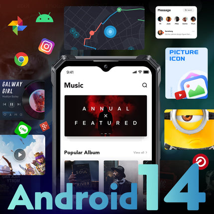 OUKITEL WP28E (2025) Android 14-10600mAh välistingimustes kasutatav nutitelefon ilma lepinguta, 16GB+64GB/1TB, 6.52" nutitelefon 13MP kaameraga, IP68 ehitusplatsi telefon, kahe SIM-kaardiga/NFC/GPS/OTG/Face ID/BT5.0 - roheline