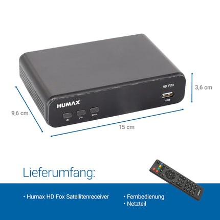 Humax Digital HD Fox digitaalne HD satelliidivastuvõtja 1080P digitaalne HDTV satelliidivastuvõtja 12V toiteallikaga telkimiseks - Astra eelinstallitud - HDMI, SCART, DVB-S/S2 PVR-valmidus