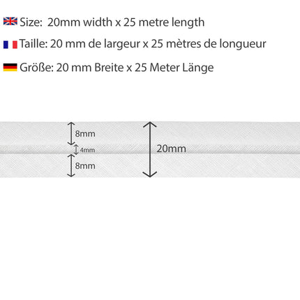 Les Petits Rubans'i kaldservapaber – 20 mm lai, volditud 10 mm, 25 m rullis, 50% puuvill, 50% polüester, õmblemiseks, bänneritele, polsterdusele, mööblile, ääristele, rõivastele, tekkidele