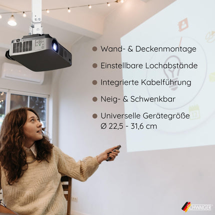 SCHWAIGER projektori lakke kinnitatav seinakinnitus projektori kinnitus universaalne kallutatav pööratav 20kg kandevõimega seinalagi valge kodukino kontori elutoa konverentsiruumi jaoks
