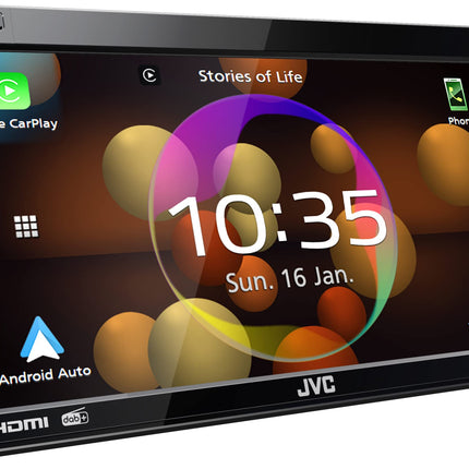 JVC KW-M875DBW - 17,3 cm (6,8") digitaalne meedia AV-vastuvõtja juhtmevaba CarPlay ja Android Auto funktsiooniga (4x50W, DAB+/FM, BT, 3x eelväljundit 4V, USB-C, iPod/iPhone'i juhtimine)