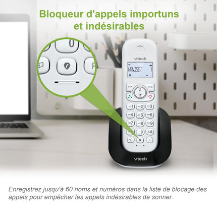 (Prantsuse versioon) VTech CS1501 juhtmeta DECT-telefon kahe telefonitoruga, kõnepiiranguga, helistaja ID/kõne ootamisega, valjuhääldiga, valgustatud ekraaniga ja valgustatud klahvistikuga