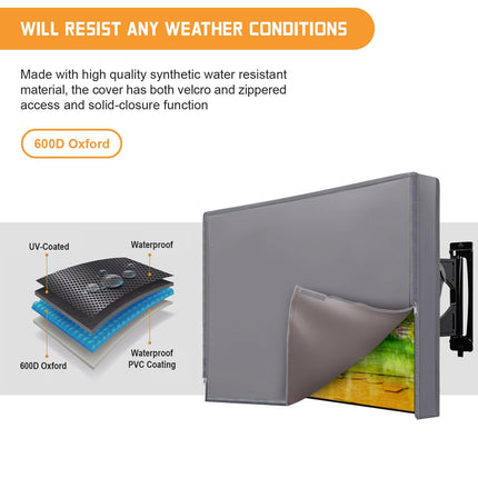 Outdoor TV cover 40-43 inch with bottom seal, 600D weatherproof TV screen protector with waterproof zipper, bottom cover fits most flat screen TVs, mounts