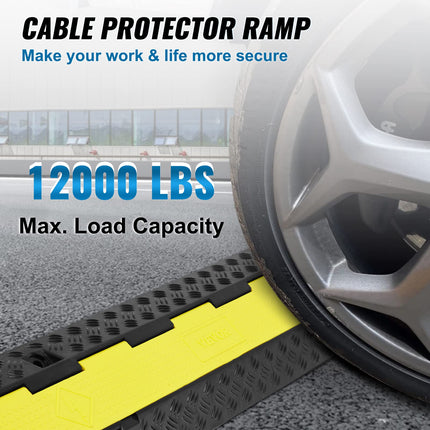 VEVOR 3x 2-Channel Cable Bridge 98x24x4.5cm Overrun Protection Rubber &amp; PVC Hose Bridge Max. Load Capacity 5443kg per Axle Channel Size 3x3cm Access Ramp Ideal for Parking Lots Warehouses Construction Sites