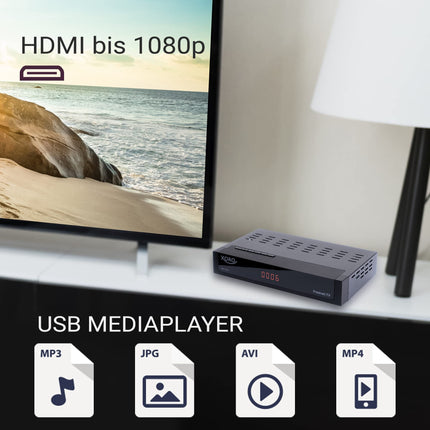 XORO DVB-C/T2 kombineeritud vastuvõtja HRT 8730 hübriid USB-meediapleieri, PVR-valmidusega, ajanihkega, integreeritud Irdeto juurdepääsusüsteemiga Freenet TV jaoks ja 6-kuulise krediidiga