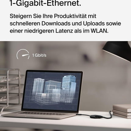 Belkini USB-C/Etherneti ja laadimisadapter (100W) gigabiti Etherneti ja USB-C pordiga – 10/100/1000 Mbps kiireks internetiühenduseks – ühildub iPhone 16, Samsung Galaxy S24 ja teistega.
