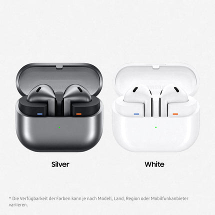 Samsung Galaxy Buds3 juhtmevabad Bluetooth-kõrvaklapid, aktiivne mürasummutus (ANC), adaptiivne mürasummutus, kõrvasisesed kõrvaklapid 360-kraadise heliga, valged, kaasas Anymode läbipaistev ümbris