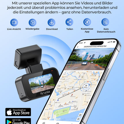 Krunia 2K WiFi mini autoregistraator, esikaamera rakendusega, CPL tugi, väline GPS, WDR öönägemine, 24H parkimise jälgimine, magnetiline kinnitus, superkondensaator, 170° lainurkkaamera