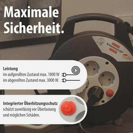 Brennenstuhl Vario Line kaablikarp 4-suunaline/minikaablirull (5m kaabel, valmistatud Saksamaal) must/hall