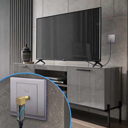 Ultra HDTV 1m teleriantennikaabel, koaksiaalkaabel, koaksiaalpistik (90° nurk) koaksiaalühendusele (90° nurk), metallpistik DVB-T ja DVB-T2, DVB-C, DVB-S, DVB-S2, raadio, FM, DAB jaoks