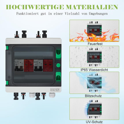 SROCHN ülepingekaitse PV DC 32A 1000V piksekaitselüliti IP65 veekindel 2 stringi 8 mooduliga päikesepaneelide ühenduskarp