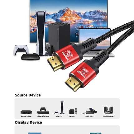 HDMI 2.1 kaabel 7,6 m, HDMI kaabel 8K@60Hz 4K@120Hz 48 Gbps, ülikiire HDMI-kaabel, mis ühildub PS5, Xboxi, Samsungi ja LG teleriga