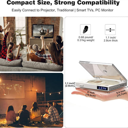 Maite Mini DVD Player Portable, Region Free with 1080P HDMI Port/AV Output, NTSC/PAL, DVD Player for TV with AV/HDMI Cables/USB Playback Remote Control and Stand no Support Blueray