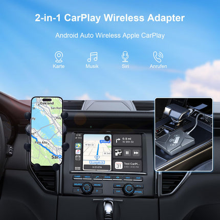 CarPlay juhtmevaba adapter, Android Auto juhtmevaba Apple CarPlay koos Plug and Play juhtmevaba automängu adapteriga, et teisendada juhtmega CarPlay juhtmevabaks (YouTube'i jms tuge ei ole).