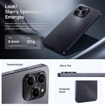 FOSSiBOT S2 nutitelefon 2025 - lepinguta mobiiltelefon, 6,72-tolline FHD+ ekraan, 20 GB muutmälu, 256 GB salvestusruumi/1 TB, 50MP+16MP kaamerad, 5000mAh aku, Android 14, 4G kahekordne SIM-kaart, Face ID, NFC, GPS, OTG