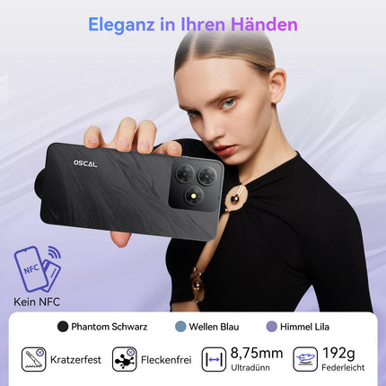 OSCAL Flat 2 nutitelefon ilma lepinguta, Android 14, 12GB+128GB/2TB TF mobiiltelefon odav, 6.56'' HD+ 90Hz mobiiltelefon ilma lepinguta, 13MP+8MP, 5000mAh, kahe SIM-kaardiga/OTG/GPS/sõrmejäljelugeja/Gemini tehisintellekt/2-aastane garantii
