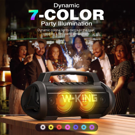 W-KING Bluetooth Speaker, 120W Peak Stereo Sound, Music Box with BassUp, DSP, EQ, IPX6 Waterproof, LED Light, 42h Battery, MIC-in, Power Bank, Large Bluetooth Party Speakers for Outdoors, Camping, Garden