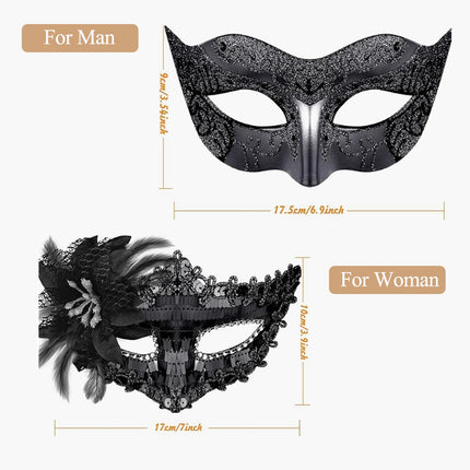 Fadcaer 2 x maskeraadimask naistele ja meestele, maskeraadimask, ballimask, pits, Veneetsia maskeraadimaskid paaridele, Veneetsia peokleit, halloweeni maskid (mustad)