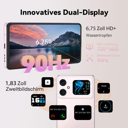 CUBOT A20 mobiiltelefon ilma lepinguta Android 14.6.8'' HD+ 12GB+128GB/1TB laiendatav odav nutitelefon, kahe SIM-kaardiga 4G SIM-kaardivabad mobiiltelefonid Octa-Core 90Hz, 48MP+16MP, 5100mAh, 1.83'' tagumine ekraan, OTG-roosa