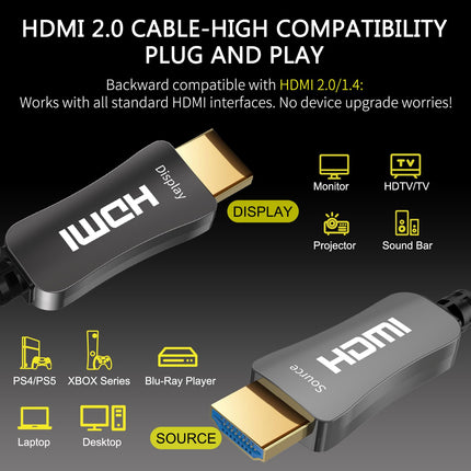 ATZEBE HDMI fiiberoptiline kaabel - 100M, HDMI kaabel 4k toetab UHD 4K@60Hz HDR-i, suurt kiirust 18Gbps, YUV 4:4:4 8bit, Etherneti, 3D, ARC, CEC, HDCP 2.2