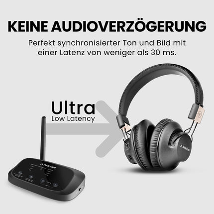 Avantree Quartet 2 – [uuendatud 2025. aastal] Bluetooth-ühilduv juhtmevaba grupikuulamissüsteem kõrvaklappide ja saatjaga pidudeks, vaikseteks diskodeks, teleri vaatamiseks – Mitmed kõrvaklapid madala latentsusega ja selge heliga