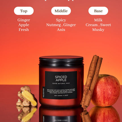 M&amp;SENSE Spiced Apple Scented Candles 330g Natural Soy Wax Candle Spiced Apple 2 Wick Fragrance Strong Scented Candle up to 70 hrs burn time strongly scented autumn candle gift for Christmas