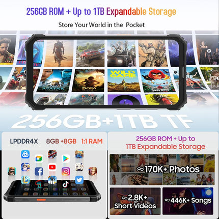 Blackview BV8900 lepinguta õues kasutatav nutitelefon 2025, termokaamera, 16 GB + 256 GB, 6,5" FHD+ 2.4K, 64MP, 10000mAh ehitusplatsi telefon, kahe SIM-kaardiga 4G lepinguta õues kasutatav nutitelefon, IP68, NFC, GPS, OTG, must