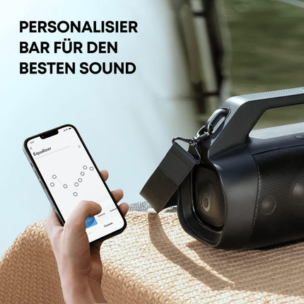 Soundcore Anker Motion Boom Plus IP67 väliskõlar, 80W stereoheli, kohandatud ekvalaiser ja bassivõimendus, USB-C, Bluetooth, sisseehitatud akupank, veekindel, telkimiseks, basseini jaoks, rannale, aeda