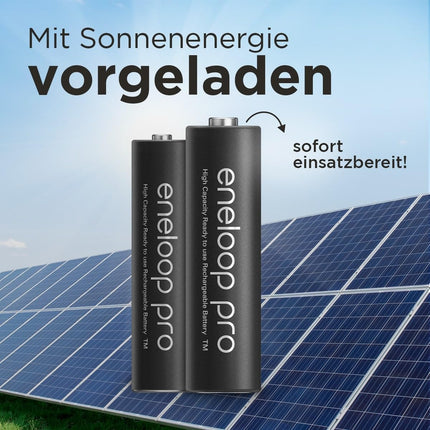 eneloop pro, AAA/Micro NI-MH laetav aku, 4 tk pakis, mahutavus min. 930 mAh, kasutusvalmis NI-MH akud, laetav kuni 500 korda, plastvaba pakend, pro, must