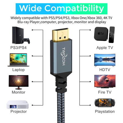 Twozoh 4K HDMI-kaabel 10M, kiire 60Hz 18Gbps punutud HDMI-HDMI 2.0 kaabel, mis ühildub PS5, PS3, PS4, arvuti, projektori, 4K UHD teleri/HDTV ja Xboxiga