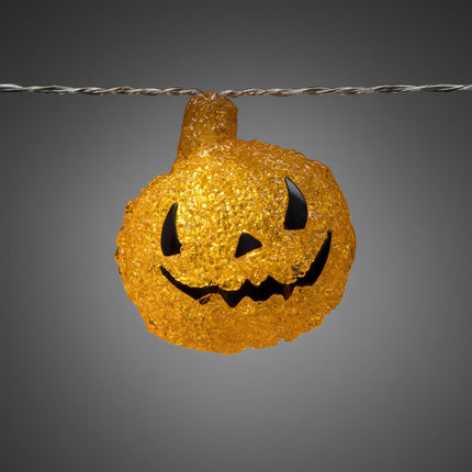 Konstsmide 6138-103 LED decorative light chain with acrylic pumpkins / for outdoor use (IP44) / VDE tested / Battery operated: 4xAA 1.5V (excl.) / 6h timer / 16 warm white diodes / transparent cable, red